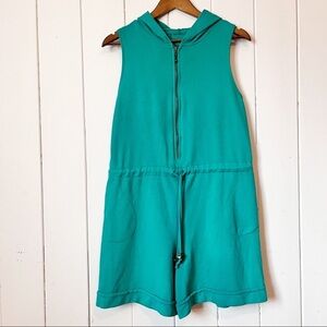 Vintage Green hooded romper. With pockets!